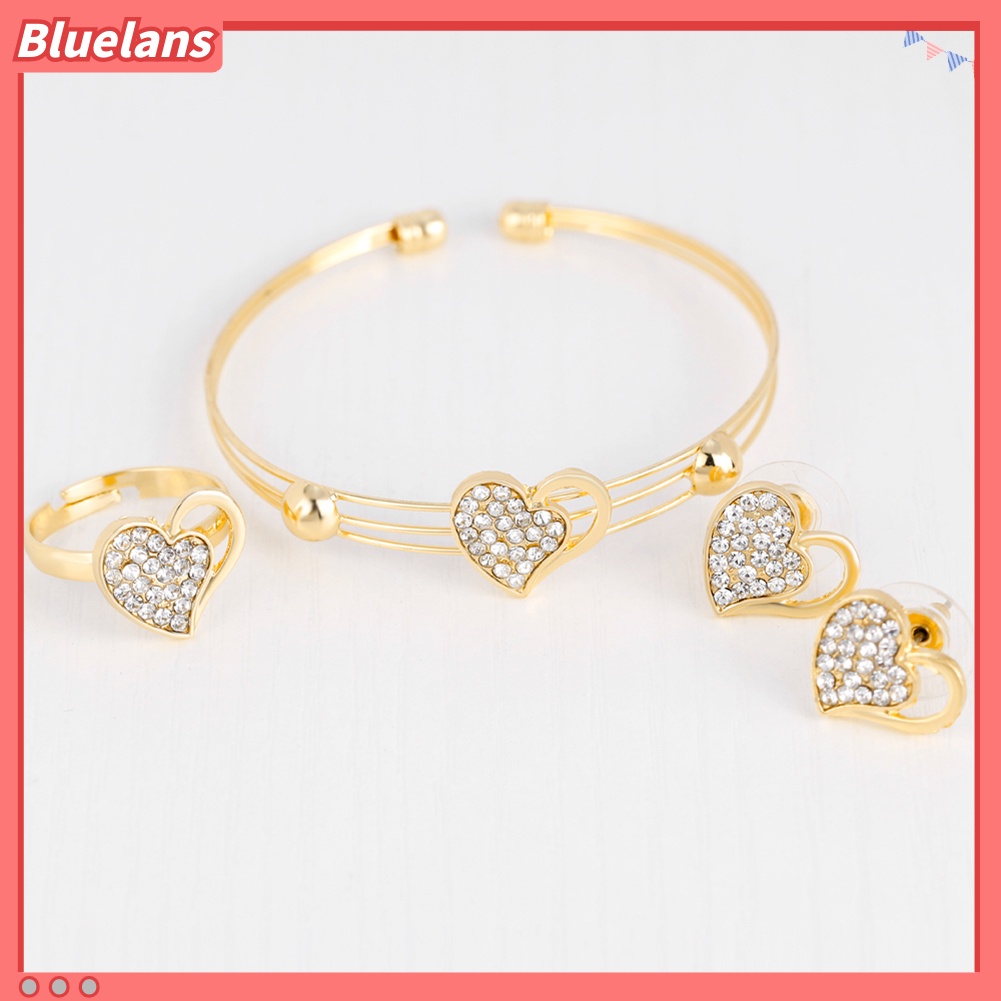 Bluelans Rhinestone Hollow Love Heart Necklace Bangle Ring Earrings Banquet Jewelry Set