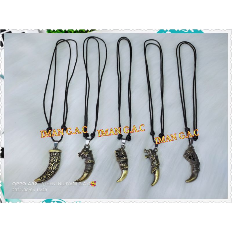 kalung taring kepala serigala/kalung kujang, kalung peluru celurit pisau/kalung+liontin import tali korea