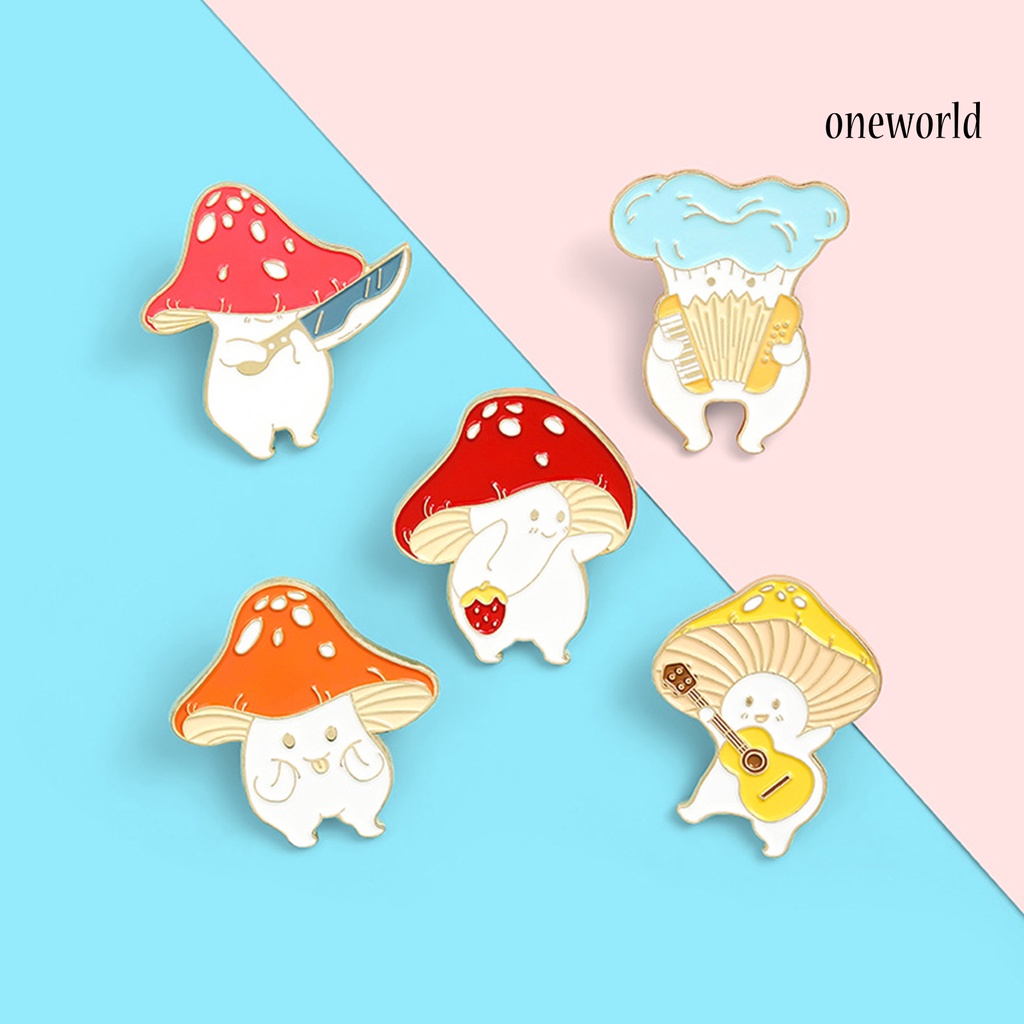 OW@ Cartoon Cute Mushroom Knife Guitar Enamel Student Brooch Pin Badge Jewelry Gift