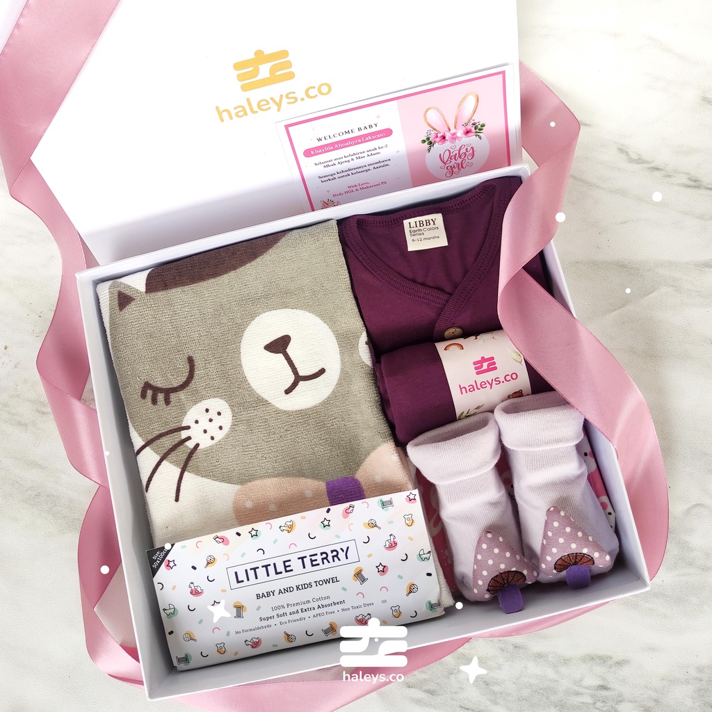 Boys/Girl Baby Hampers 0-12 months/ Hampers bayi newborn/ Kado bayi/ Babyboy Gift / Kado Lahiran / Giftbox / Kado Bayi Perempuan / Girl Hampers baby / Kado bayi laki laki / Haleys.co-Purple Plum Girl