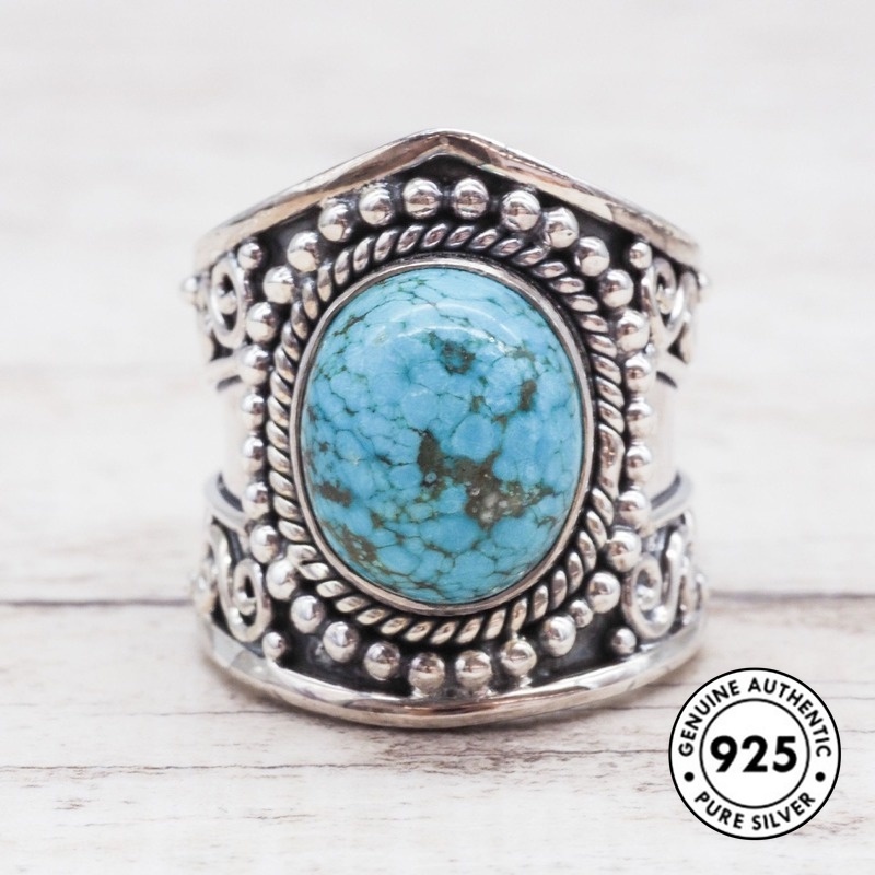 Cincin Batu Bulan Bahan S925 Silver Gaya Retro