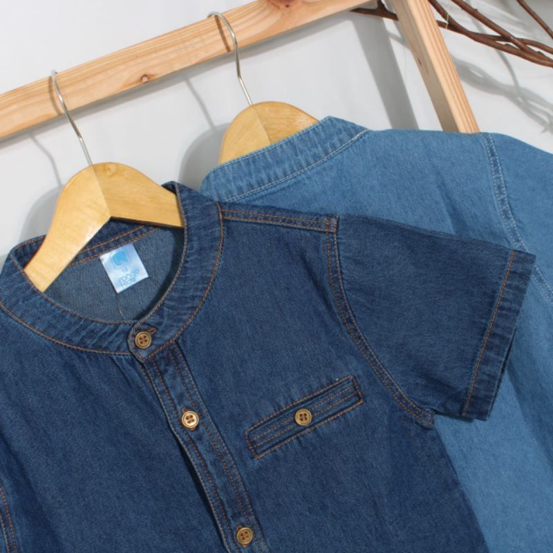 Kemeja jeans anak laki laki , hem kemko denim cowok , Baju kemeja tangan pendek