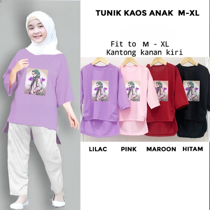 HANUMI KIDS TUNIK BAHAN KATUN COMBED 24S SABLON TERSEDIA SIZE M L XL DAPAT GAMIS ANAK PEREMPUAN DRES