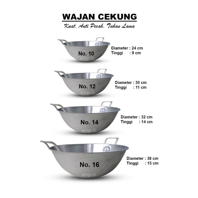 wok pan kuali wajan cekung no 16