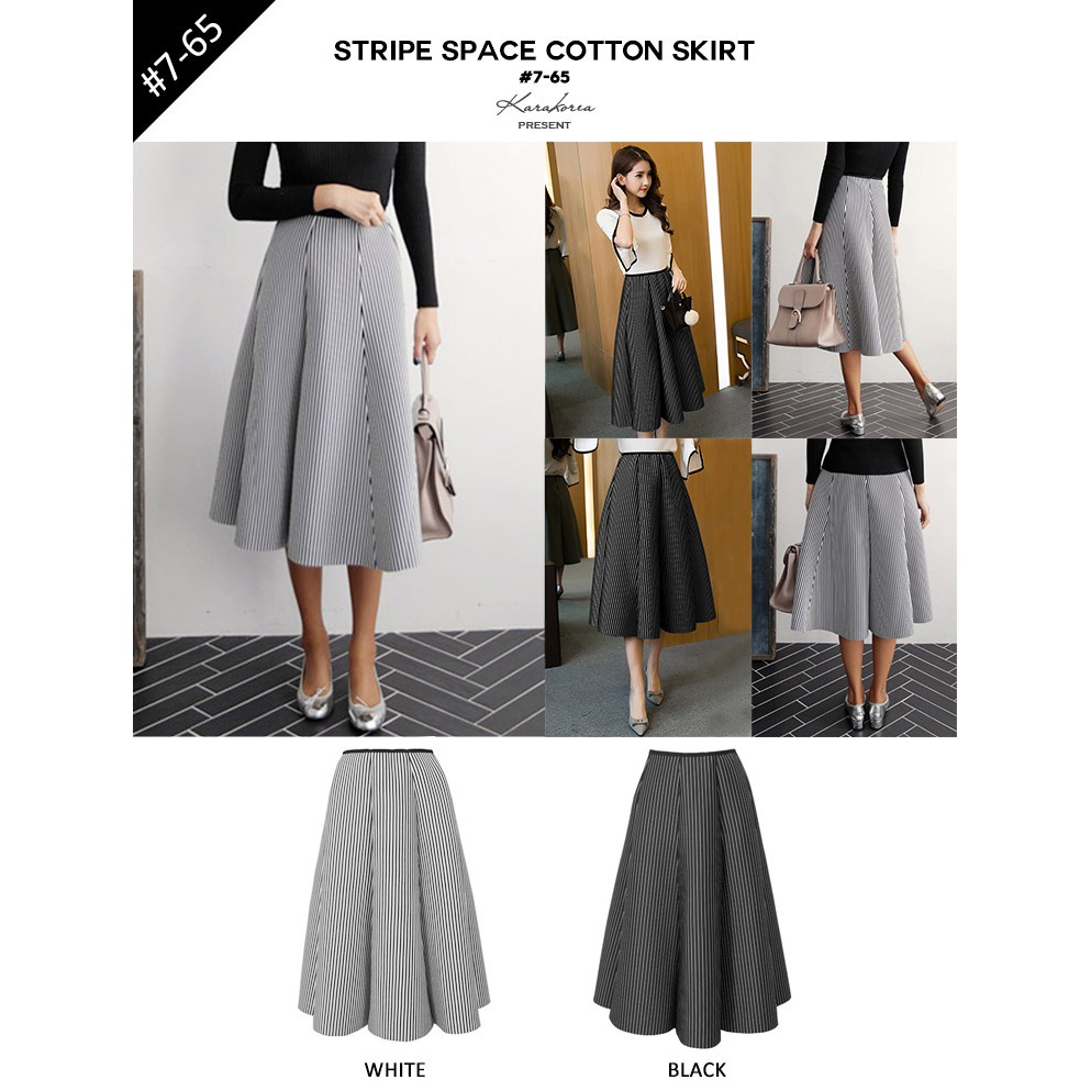 KARAKOREA 7-65 Stripe Space Cotton Skirt Rok maxi Rok midi Rok panjang Rok Kerja Rok Wanita/Rok Korea Skirt