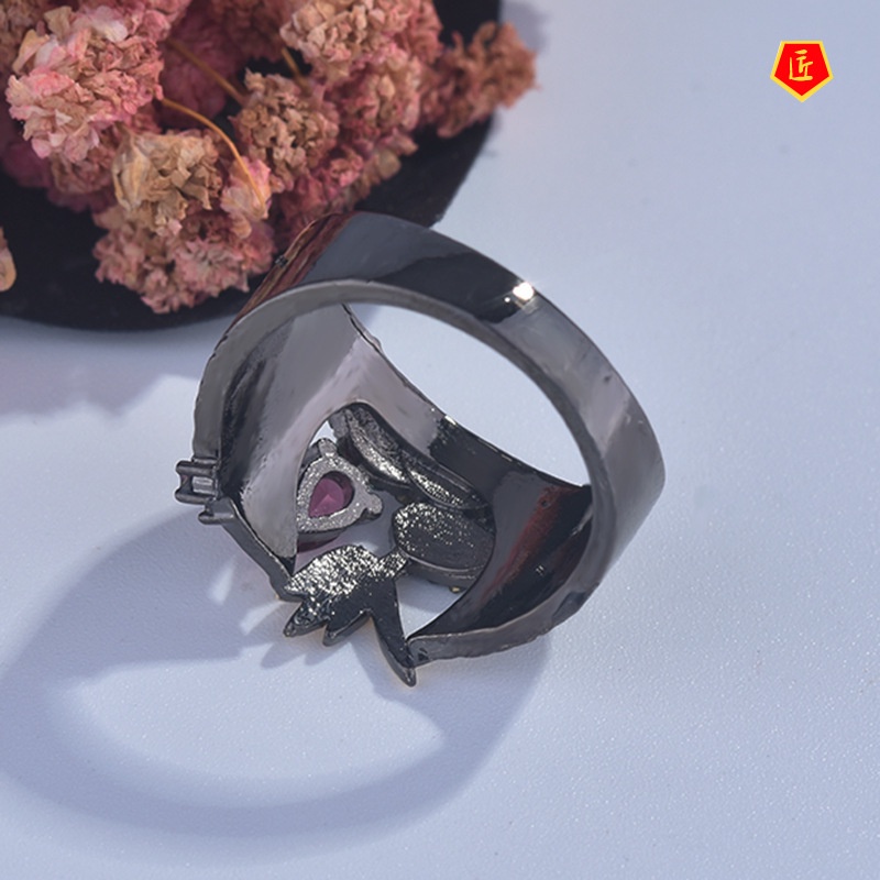 [Ready Stock]Creative New Two-Tone Bird Ring Black Retro Diamonds