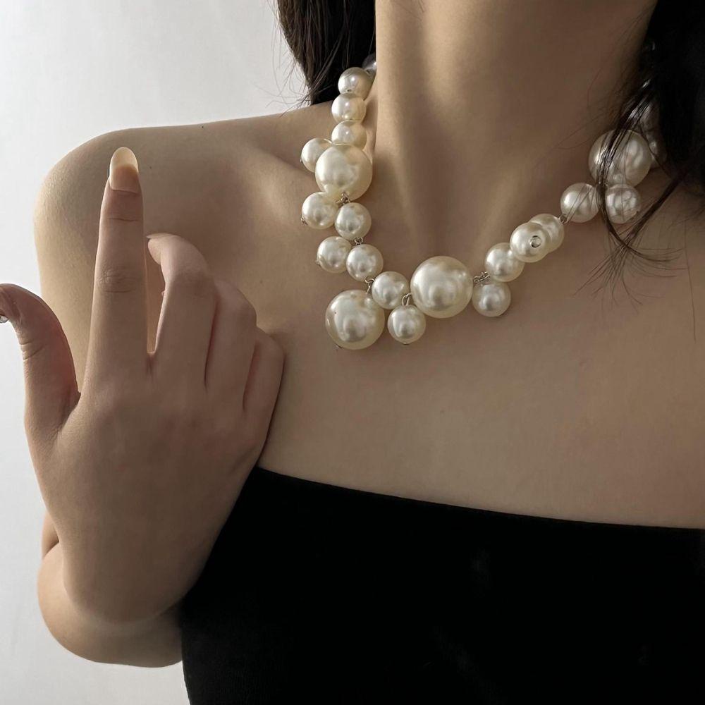 Mxbeauty Kalung Mutiara Elegan Hadiah Pesta Mutiara Putih Rantai Klavikula Manik-Manik Perhiasan Pernikahan Gaya Korea Necklace