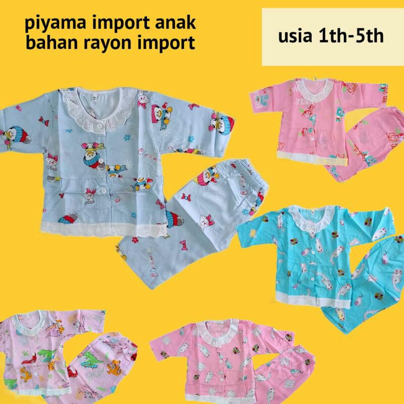 piyama pajamas setelan babydoll import anak rayon