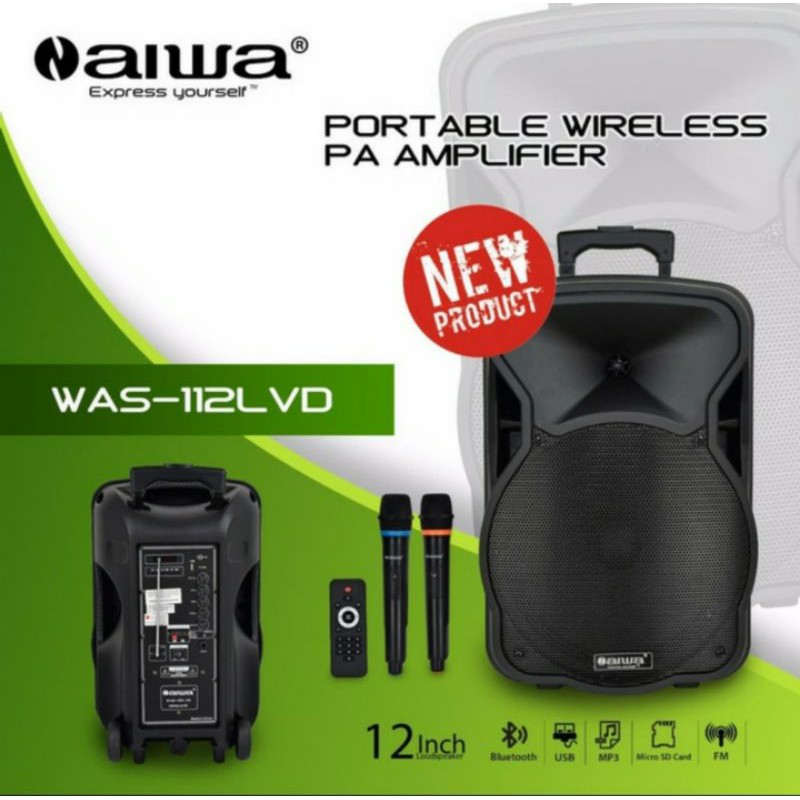 Speaker Portable Amplifier Wireless N Aiwa WAS 112LVD / WAS112LVD / WAS 112 LVD Bluetooth 12 in Orig