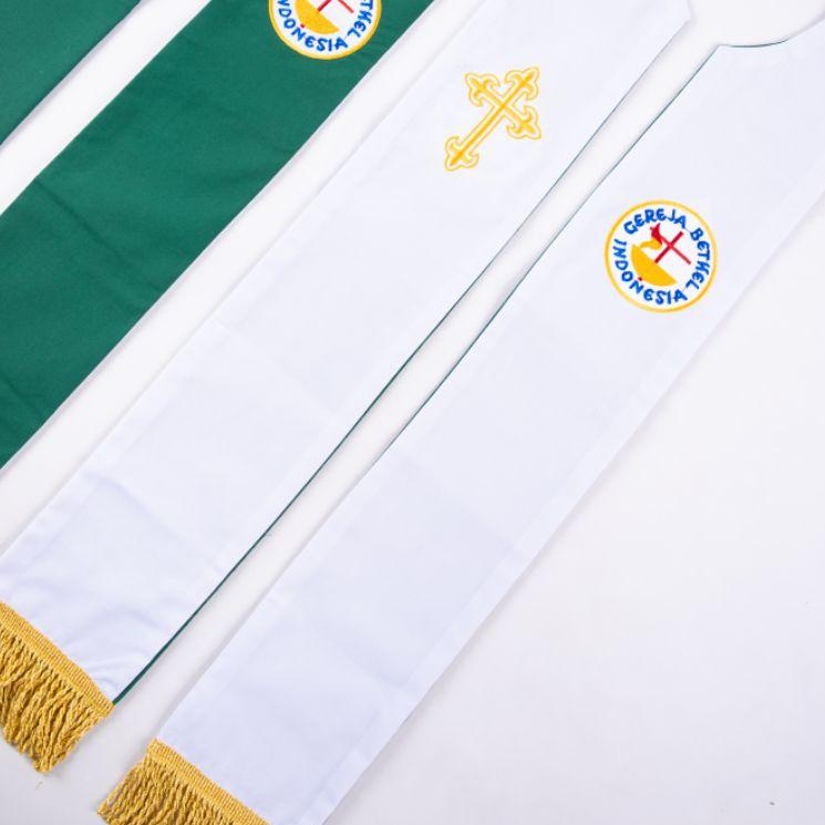 (O-EWW> (✓> GBI - STOLA BOLAK BALIK PUTIH HIJAU - JMB - JOS MIRACLE BANDUNG (pasti dikirim>