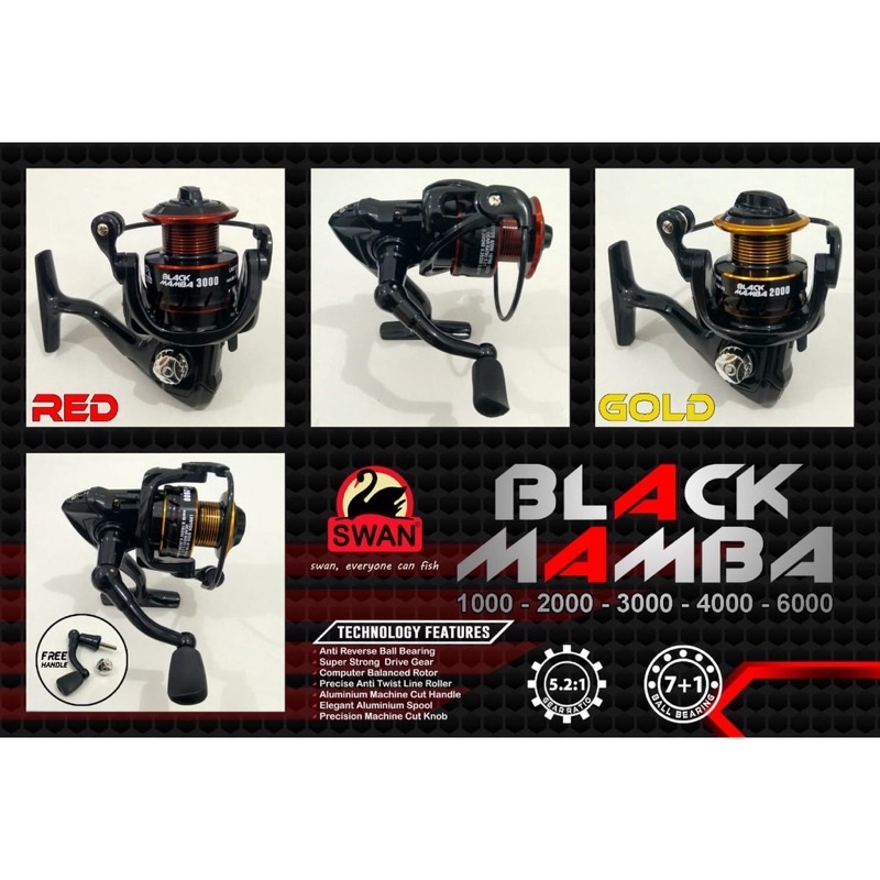 Reel Pancing Swan Black Mamba Super Smooth 3000 4000 6000 (ONE WAY) (Free Handle)