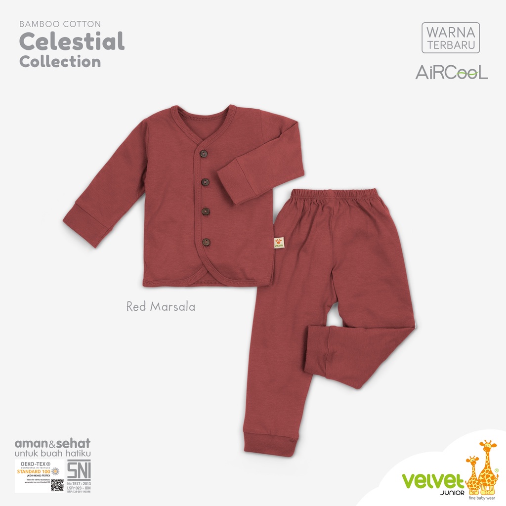 Castle - Velvet Junior Bamboo Cotton AirCool Setelan Baju Panjang Kancing Depan + Celana Panjang Size NB(0-3m) S(3-6m) M(6-9m) L(9-12m)