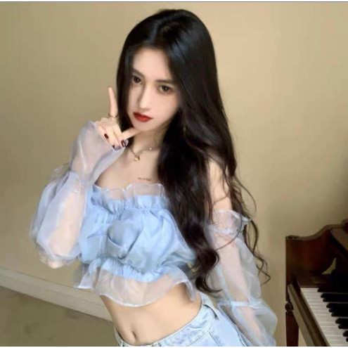 Atasan Wanita - Blouse Wanita TankTop import #Rinadia -Putih & Biru