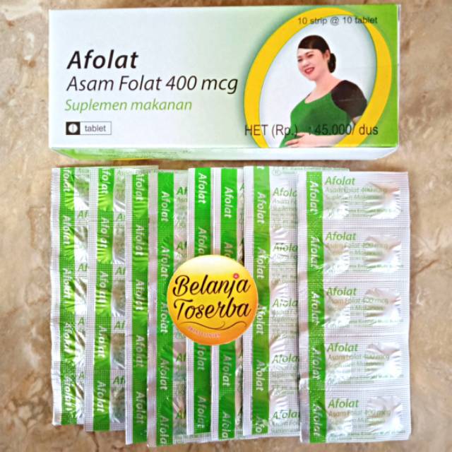 1 Strip (10 Tablet) Afolat 400mcg Asam Folat Kehamilan Obat Promil Menyusui