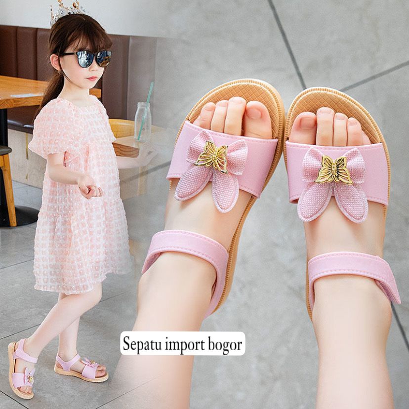 Sandal Anak Perempuan Sweet BUTTERFLY Jelly Import 638 - 3 / Sendal Karet Anak Tali Perekat Karet