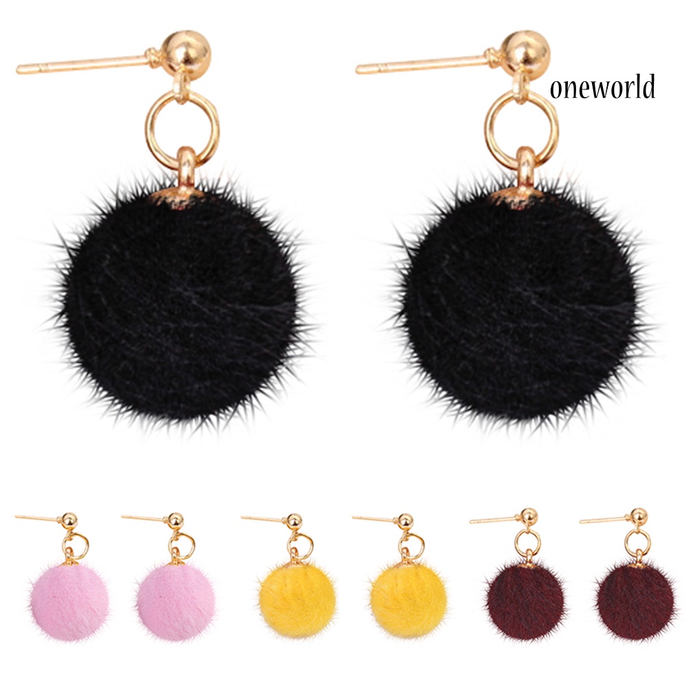 OW@ Fashion Women Winter Jewelry Pom Pom Ball Drop Pendant Charm Stud Earrings Gift