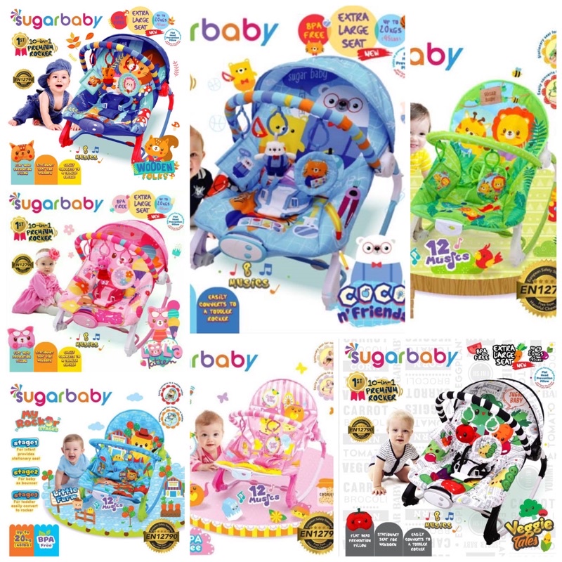 SUGAR BABY 10 in 1 Premium Bouncer Rocker / My Rocker - XL SEAT Bangku Anak