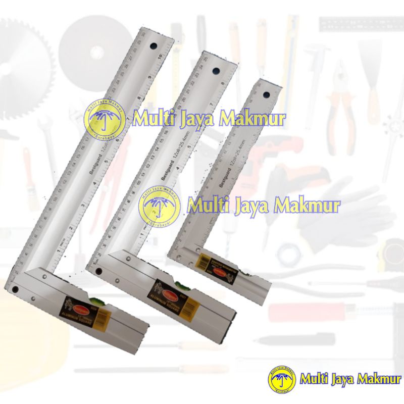 Penggaris Siku Tukang 10&quot; Aluminium + Waterpass  BESTGUARD