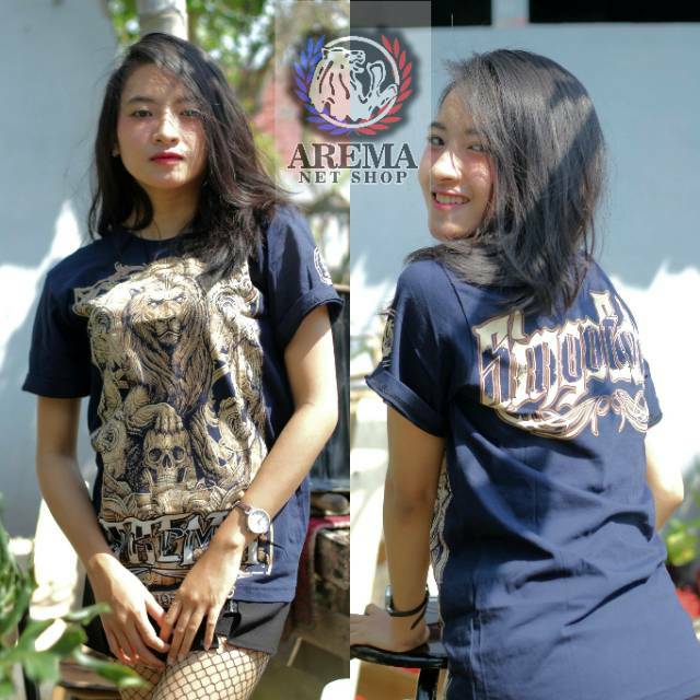 Baju Kaos Arema FC Suporter Aremania Sablon DISCHRAGE Biru Navy