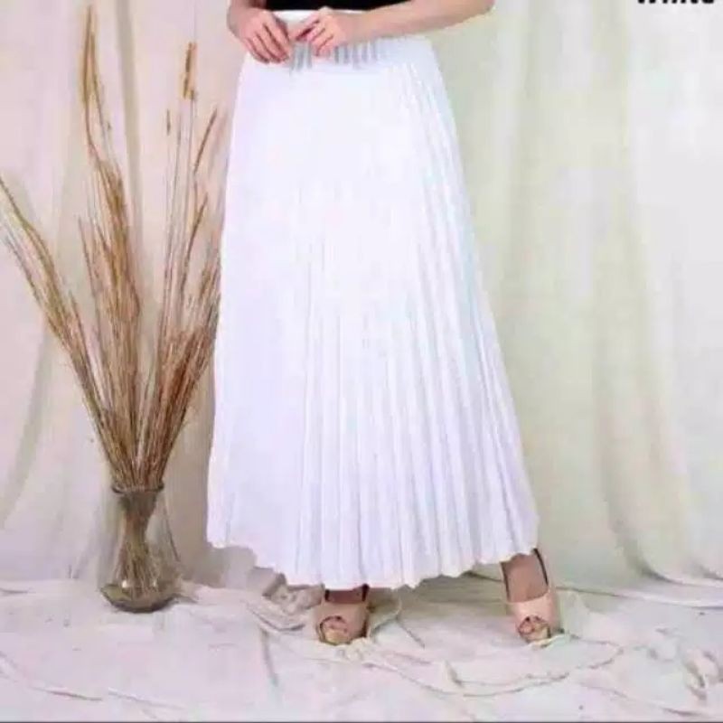 BISA COD_ROK PLISKET PUTIH PREMIUM/ROK PLISKET FLARE SKIRT WANITA DEWASA