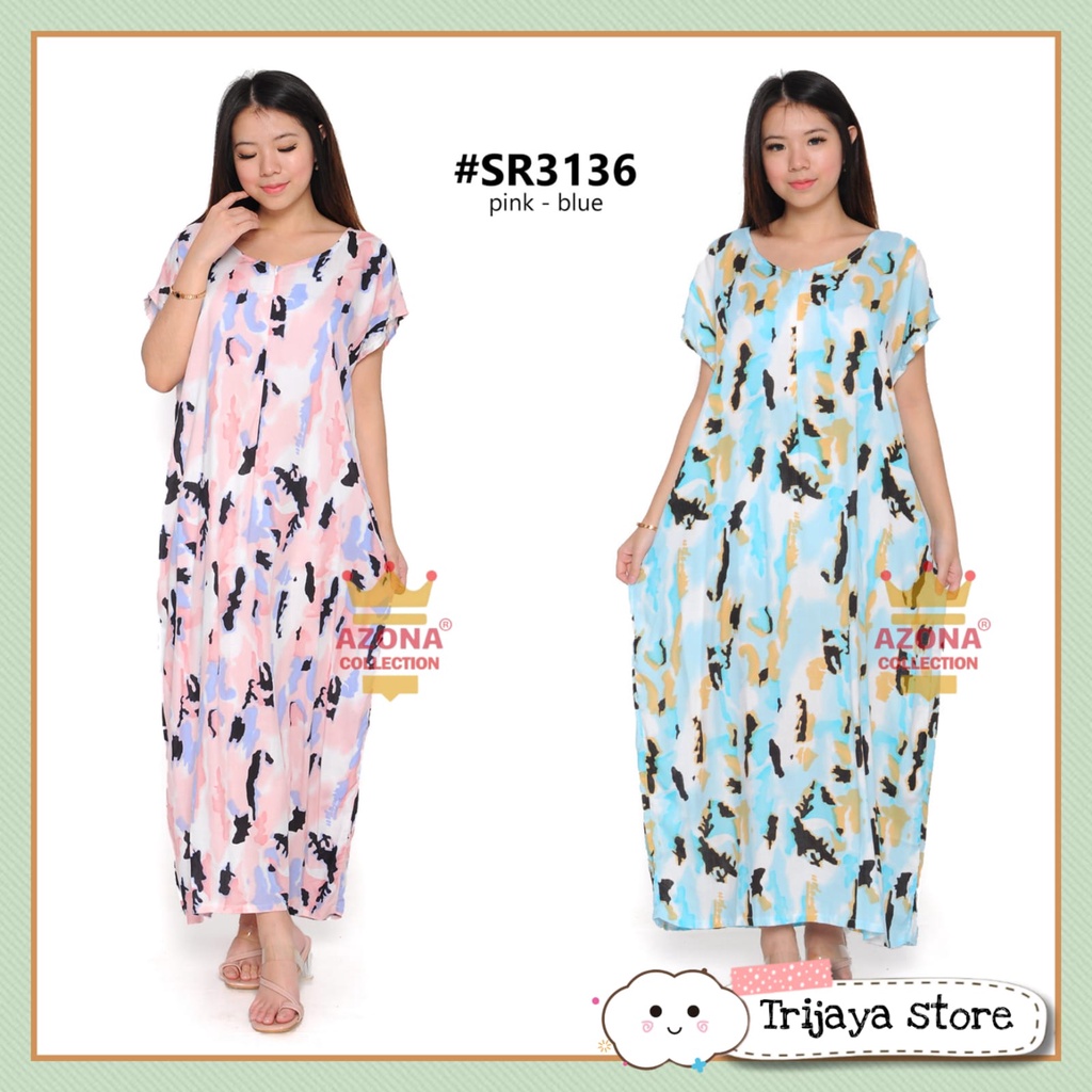 Trijaya . daster panjang bahan rayon halus / daster rayon busui / daster longdress resleting depan