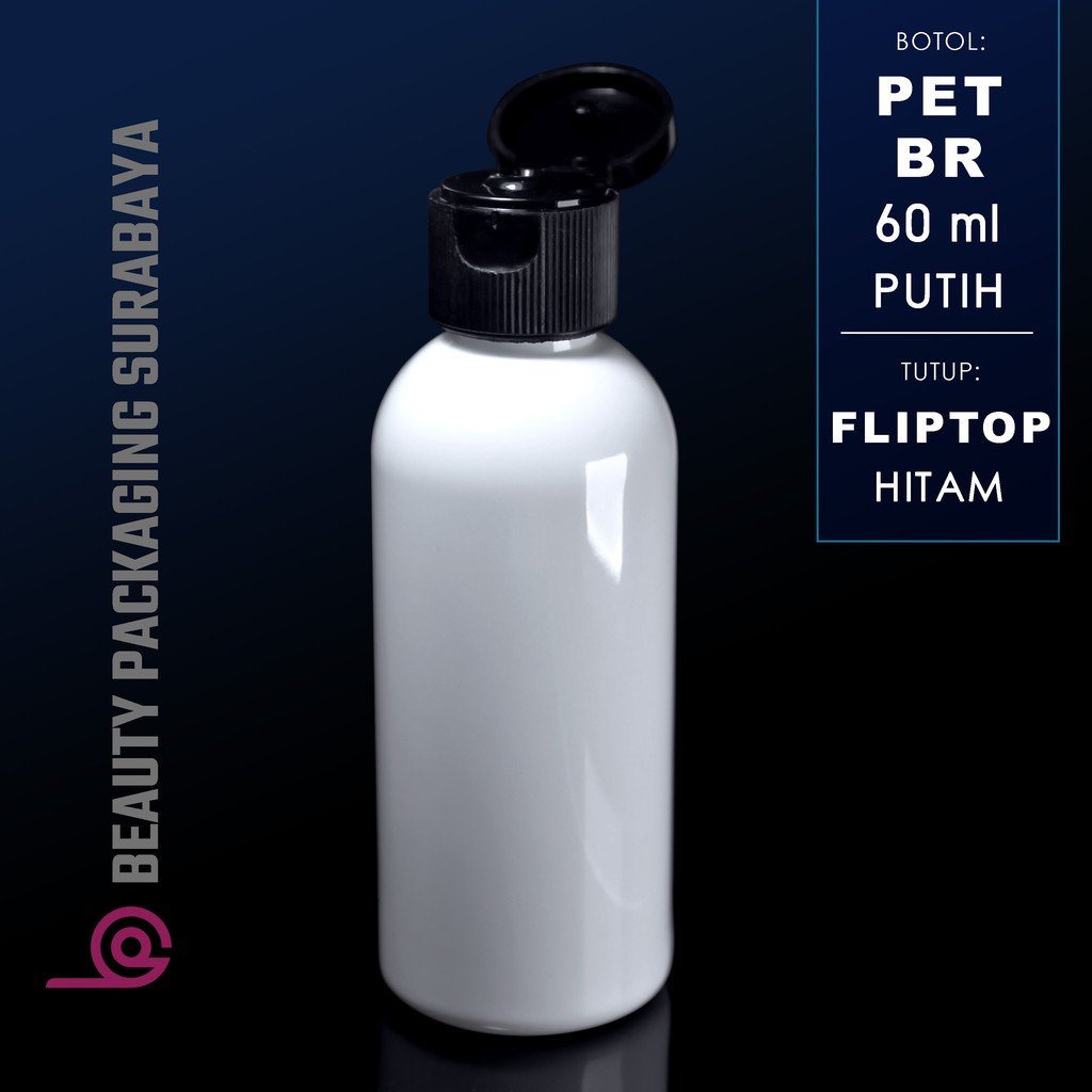 Botol Plastik PET 60ml BR Putih Tutup Fliptop