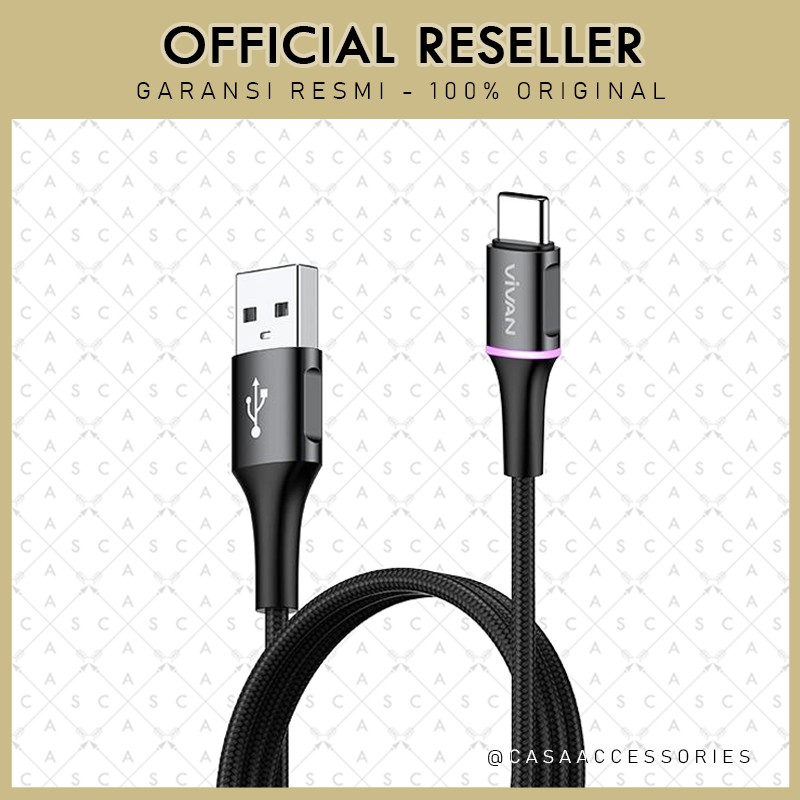 Vivan VDC100 USB-C Data Cable 3A LED Light Quick Charge Type-C