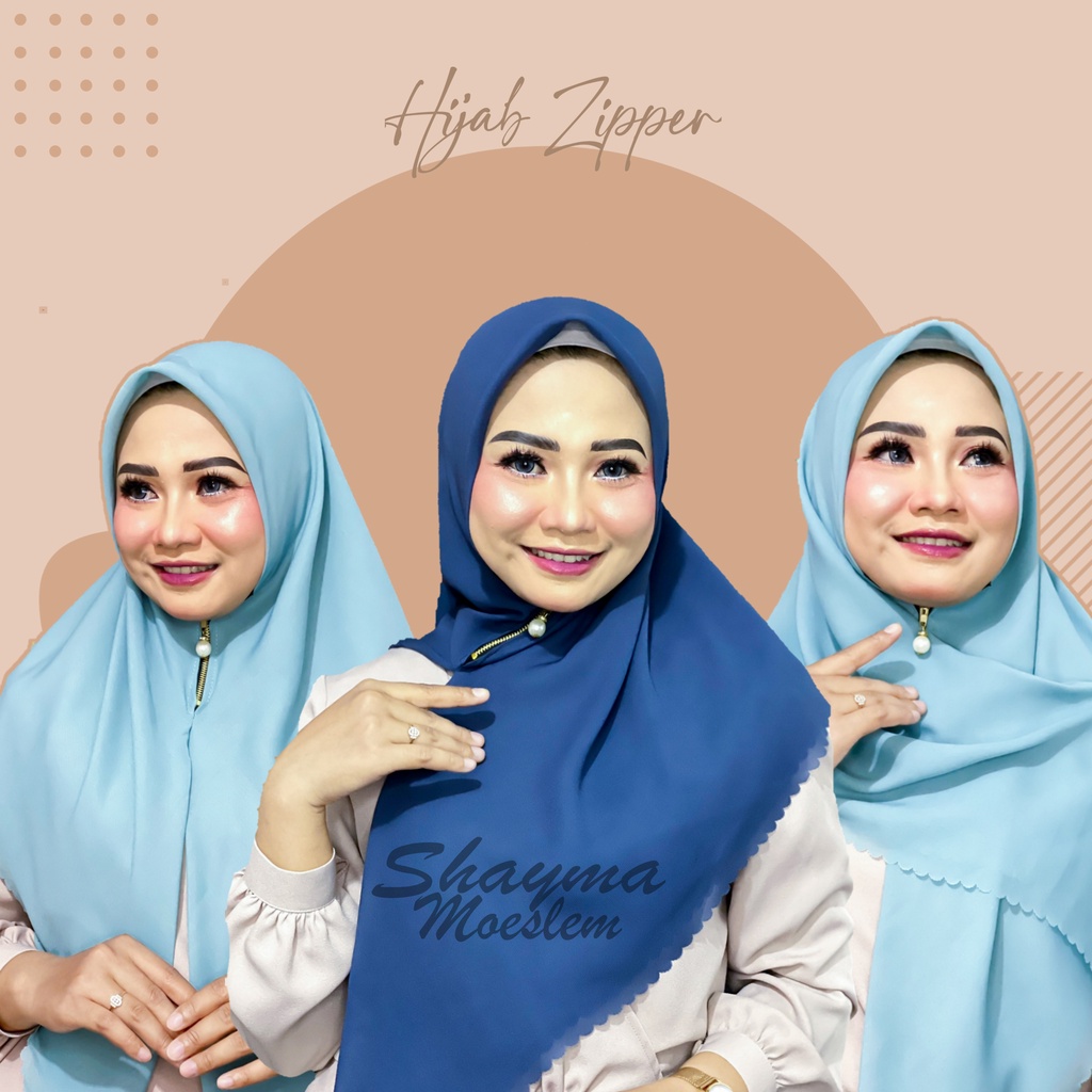 Hijab Zipper Segiempat Resleting Instan Dagu Polos / Hijab Zipper Square Lasercut / Hijab Instan