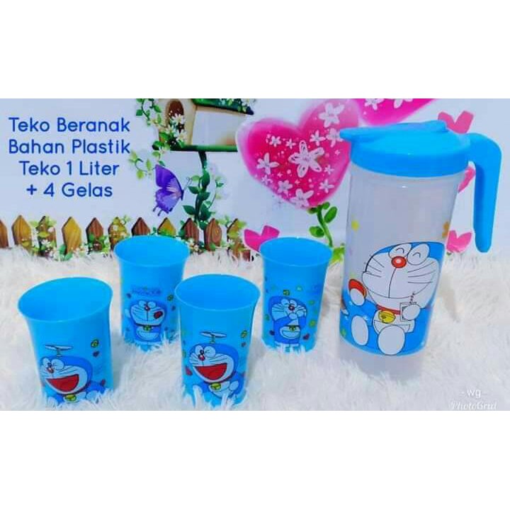 Terlaris dan Unik Set 4 in 1 Gelas / Teko Pitcher Kapasitas 2.2L / Teko Beranak Karakter Gratis Gelas 4pcs