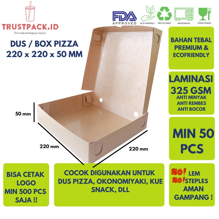 BOX DUS KARDUS KOTAK PIZZA ROTI KUE BROWNIES 22x22x5 cm