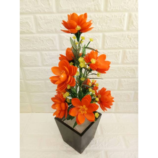 Bunga teratai manik akrilik besar pot kayu ready sale