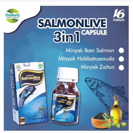 SALMONLIVE Minyak Ikan OMEGA 3 Fish Oil Habbatussauda Minyak Zaitun 90 200 Kapsul