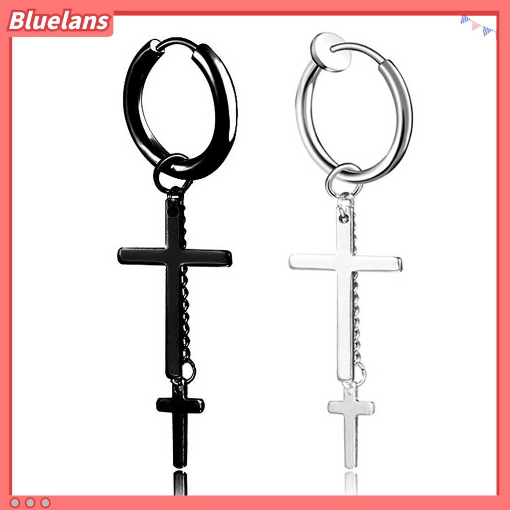 Bluelans 1Pc Hoop Earring Cool Unisex Stainless steel Long Chain Ear Clip