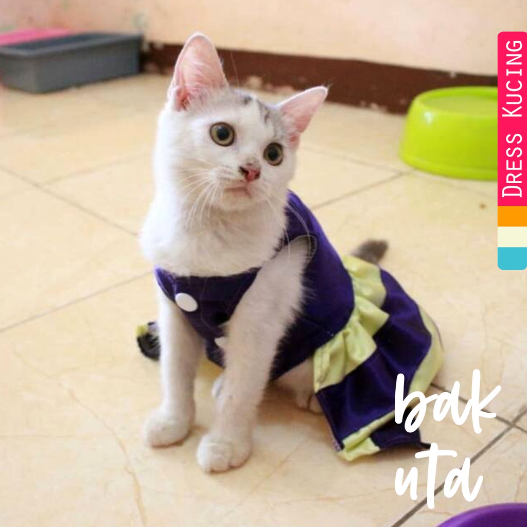 Dress ungu mix krem untuk kucing dan anjing / baju kucing murah terlaris size S-XL