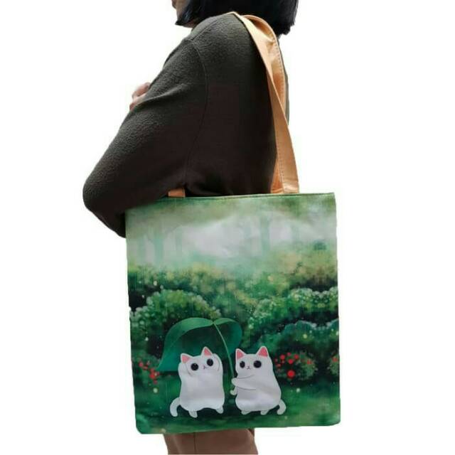 Tote Bag Canvas Motif Kucing Lucu