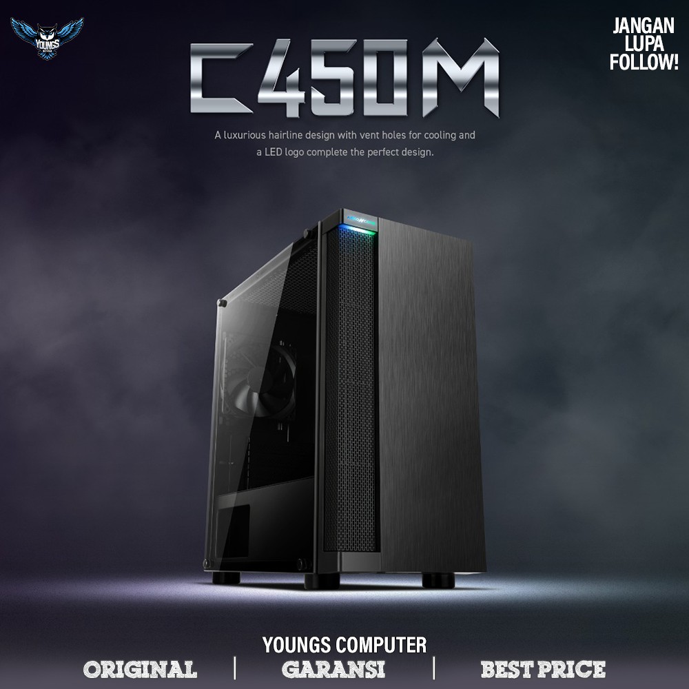 CASE ABKONCORE CRONOS 450M +1 FAN |TEMPERED |ATX CASING KOMPUTER C450M