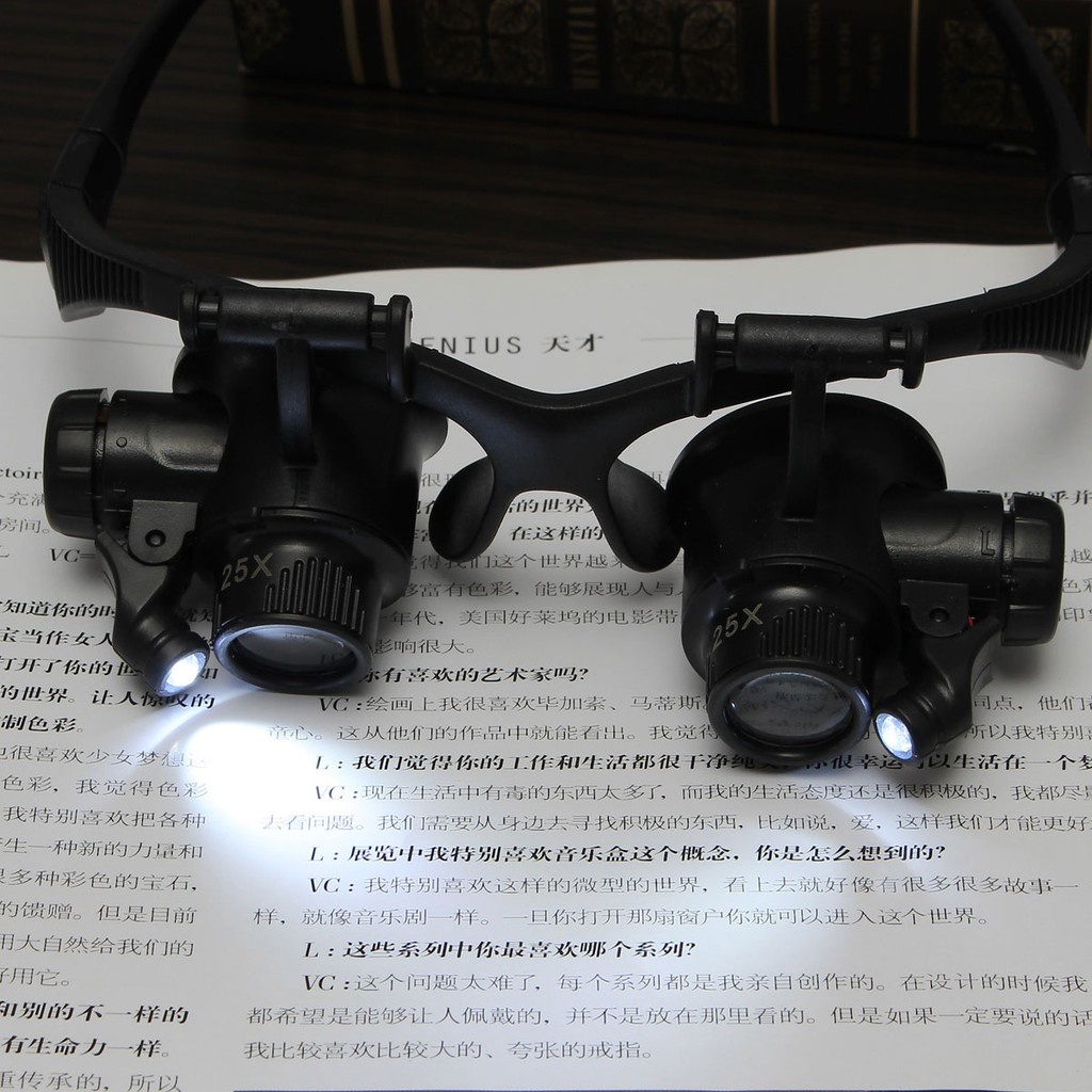 Magnifier Spectacles Glasses 10x-15x-20x-25x with LED Lamp - Kacamata Pembesar dengan Lampu LED