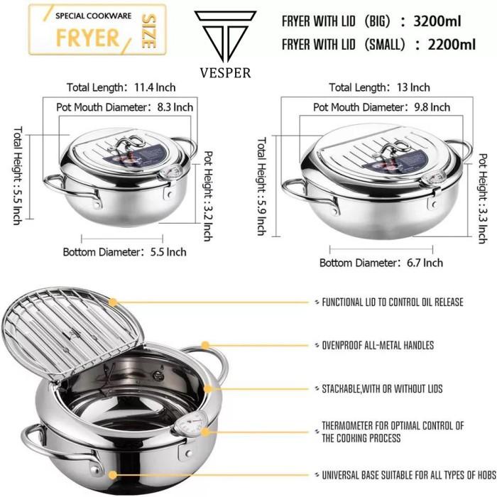 japanese deep fryer pot thermometer / panci penggoreng suhu tinggi