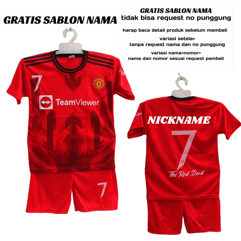 baju bola anak setelan baju bola anak united size 1-13thn