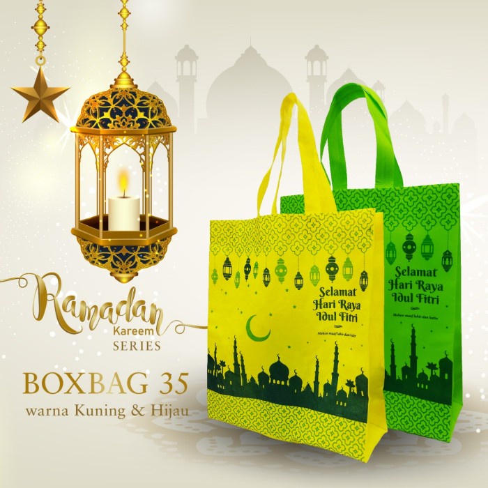 

✨ BISA COD ✨ GOODIE BAG SPONBOUND TAS BOX BAG IDUL FITRI (2 SISI) 35x46x12 - Hijau