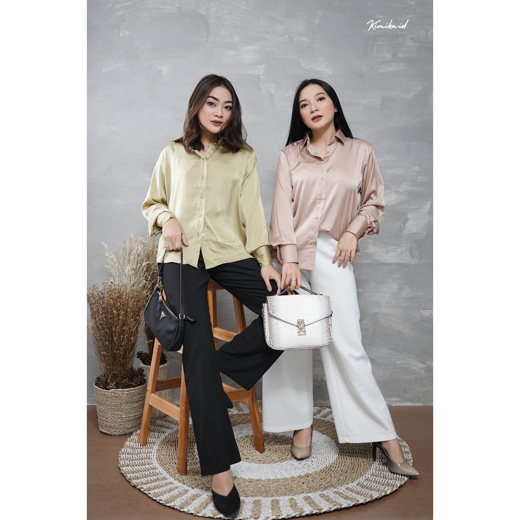 Basic Satin Silk Kemeja Wanita kemeja lengan panjang kemeja simple kemeja elegant kemeja satin wanit