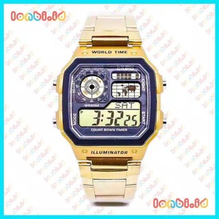 BISA COD Jam Tangan Pria Fahion Korea Style Casio iluminator AE-1200 Rantai Steel