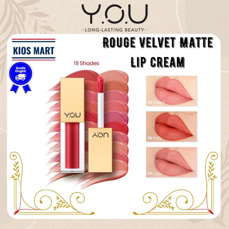 Kosmetik You The Gold One Rouge Velvet Matte Lip Cream (Quick Stay and Non-transfer / Long Lasting) | Lipcream Lipstik Lipstick