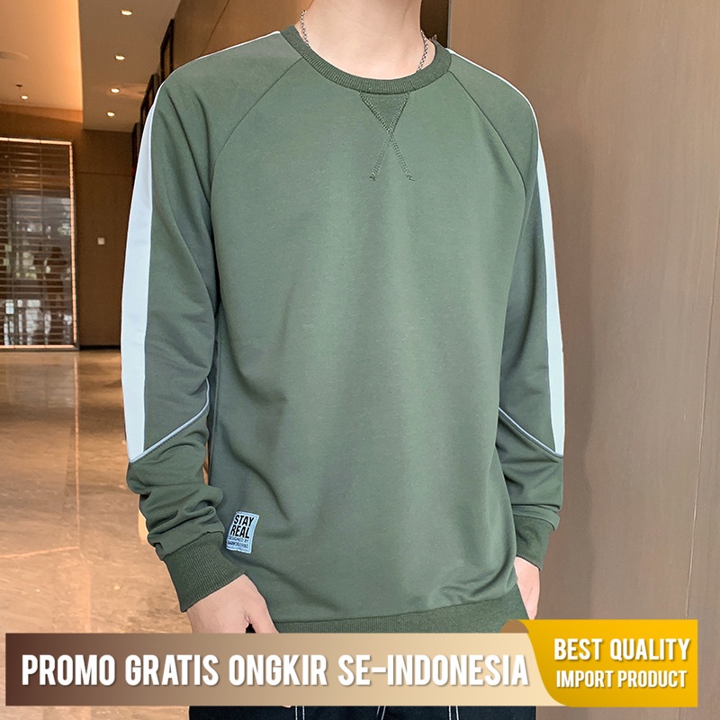 Jaket Sweater Pria Bulat leher Sweater trend 2021 BaruNew Pria panjang Tidur T-Shirt pemuda semi dan