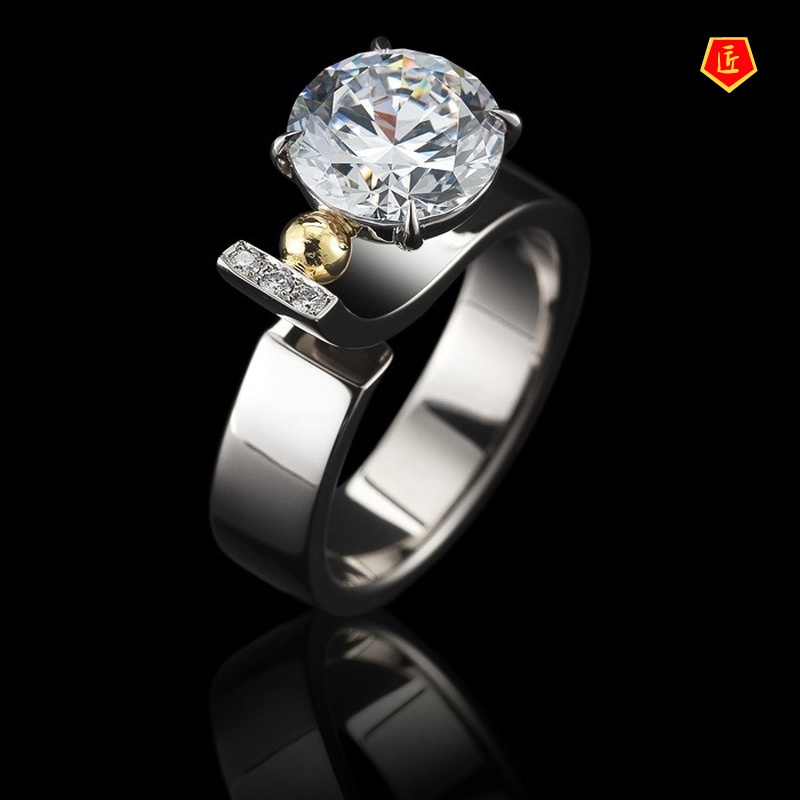 [Ready Stock]18K Gold Color Separation Diamond Ring Elegant Special-Interest Design