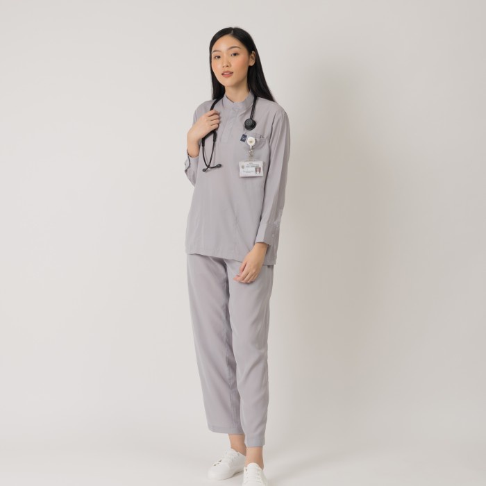 Baju Jaga MANDARIN LS - GREY Scrubs Theatre Blues First Line Lengan Panjang