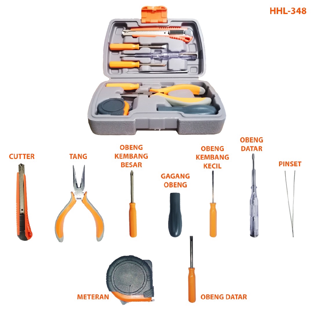 Alat Petukangan Toolkit Lengkap 9pcs / Toolset / Toolbox 9 in 1 Repair Kit Home DIY Tools Set / KIT