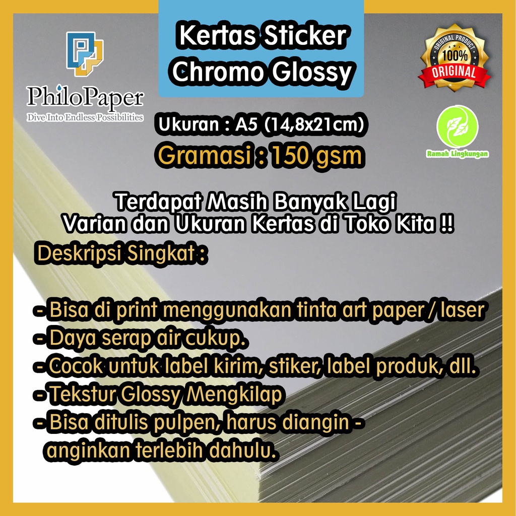 

Kertas Sticker Chromo Glossy 150 Gsm A5