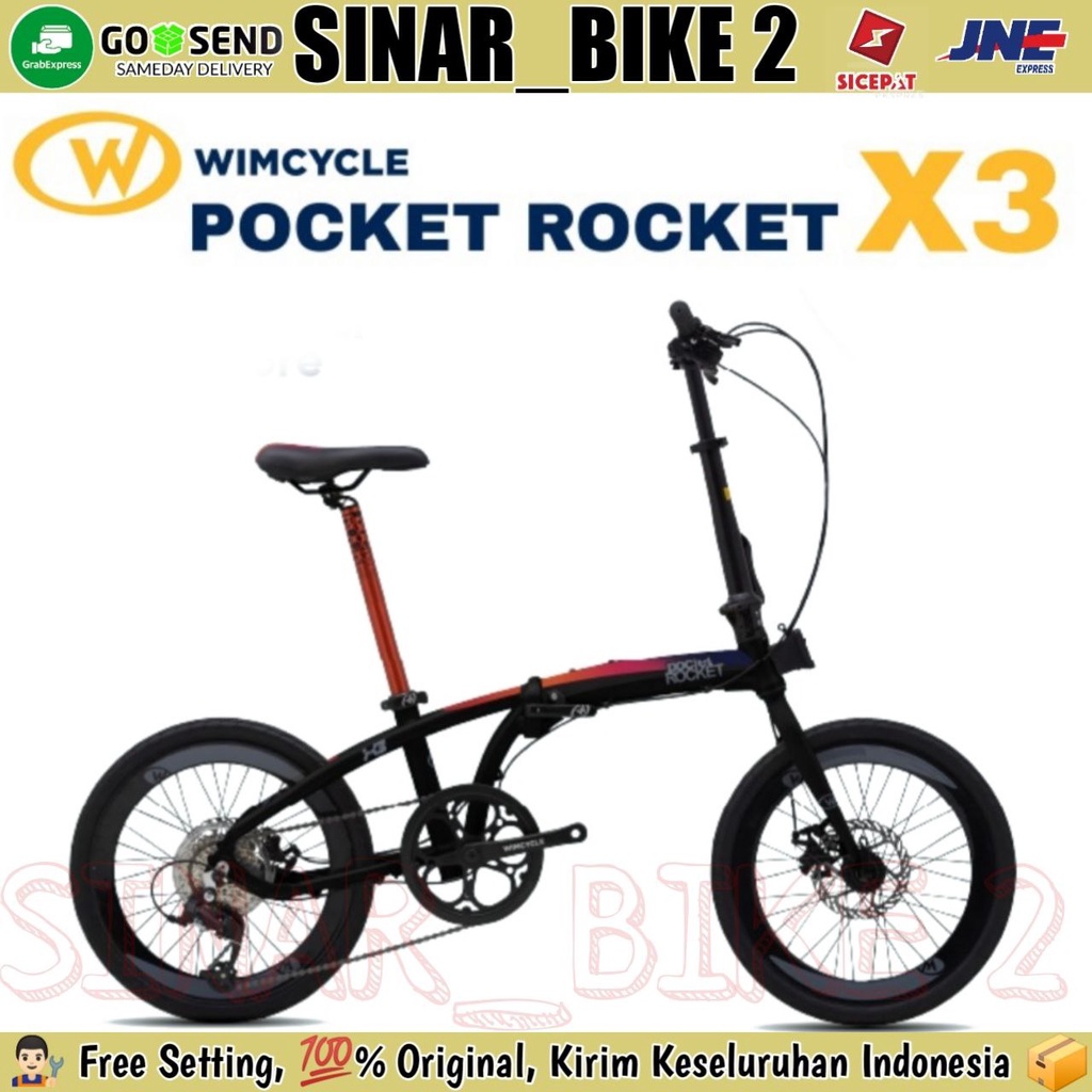 Sepeda Lipat 20 Inch WIMCYCLE POCKET ROKET X3 Alloy 9 Speed Hidrolik