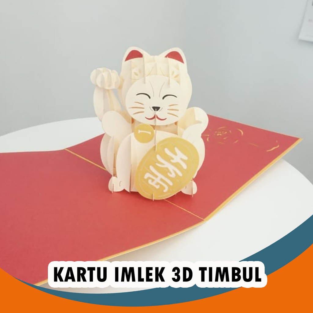 KARTU IMLEK POP UP 3D TIMBUL KUCING HOKI MANEKI NEKO LUCKY CAT SINCIA CARD